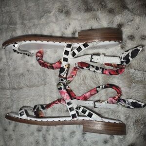 ASH Size 37 Pattaya White Multi Color Floral Sandals